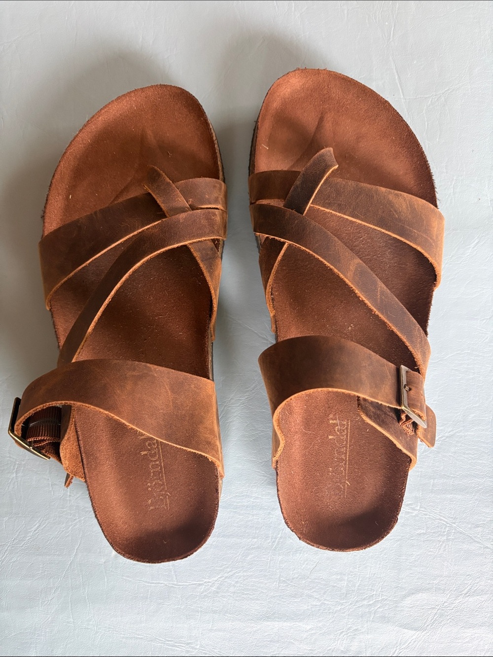 Bjorndal Men's Brown Leather Cross-Strap Sandals